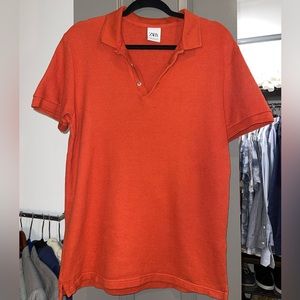 Zara Orange Red Pique Knit Short Sleeve Polo Shirt | Men’s Size Medium